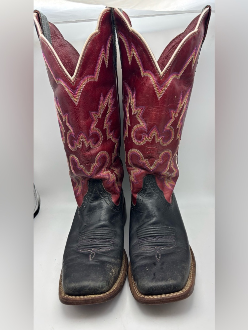 Ariat Western Boots Women 6C Red Black Leather Cowboy Rodeo Western - Picture 6 of 7